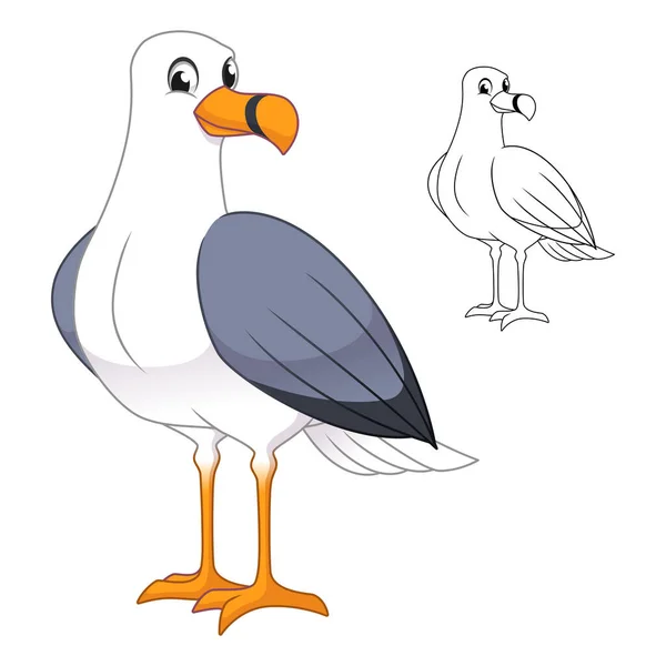 Mignon Goéland Mouette Debout Avec Dessin Art Linéaire Oiseaux Animaux — Image vectorielle