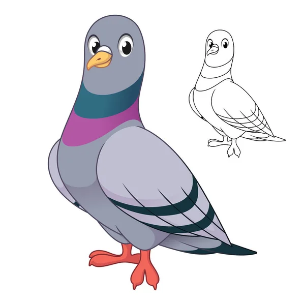 Mignon Pigeon Roche Debout Avec Dessin Art Linéaire Oiseaux Animaux — Image vectorielle