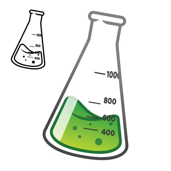 線画付きErlenmeyer Flask 実験装置 ベクトルオブジェクトイラスト 隔離された白い背景の漫画オブジェクトのロゴ — ストックベクタ
