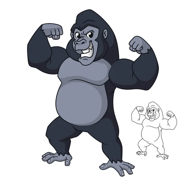 Stark Gorilla Stående Visar Armmuskler Med Linje Konst Ritning Däggdjur Stockvektor