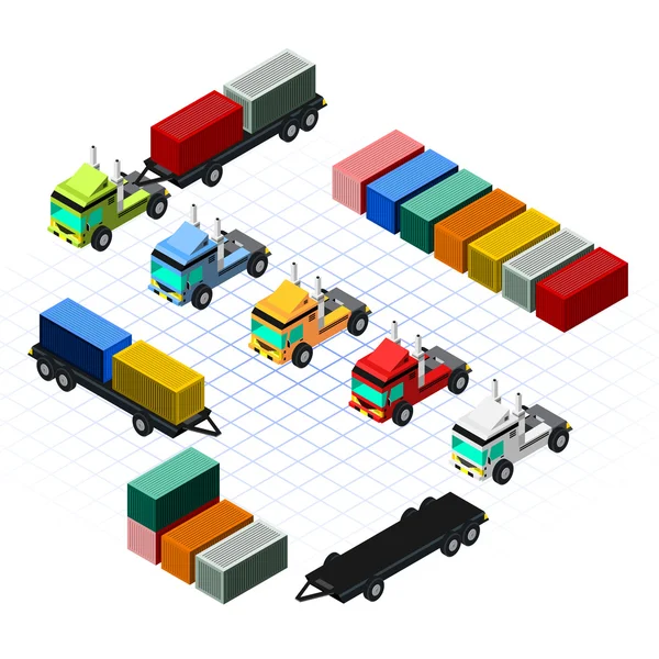 Isometrische Trucks met Container — Stockvector