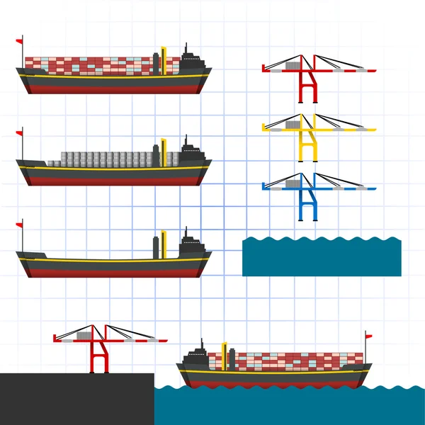 Containerschip met kranen — Stockvector