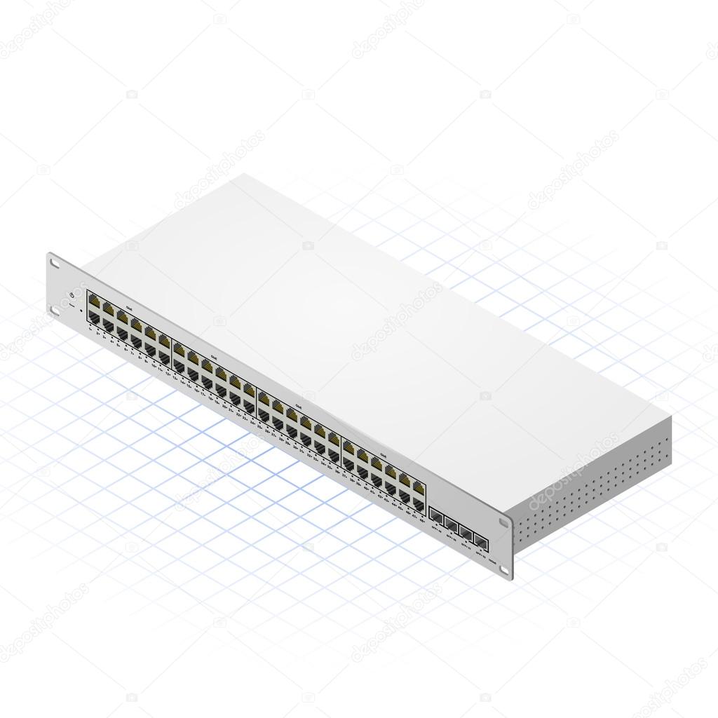 Isometric Switch with SFP Ports Vector Illustration