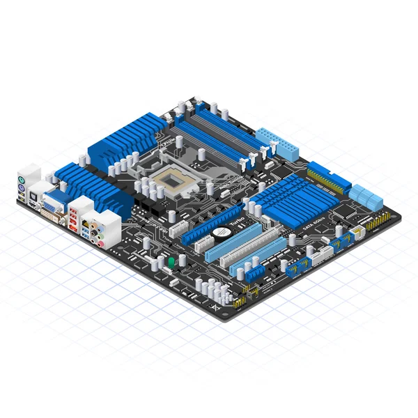 Ilustración isométrica del vector de la placa base — Archivo Imágenes Vectoriales