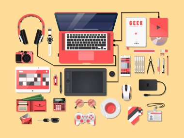 Modern pembe çalışma alanı vektör çizim tamamlamak