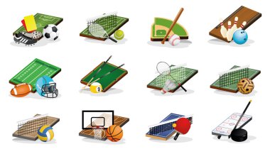 Spor alanları, Arena, topları ve Equpments vektör çizimler