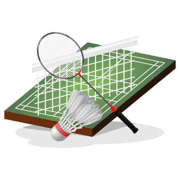 Campo de bádminton y bola Vector Ilustración — Archivo Imágenes Vectoriales