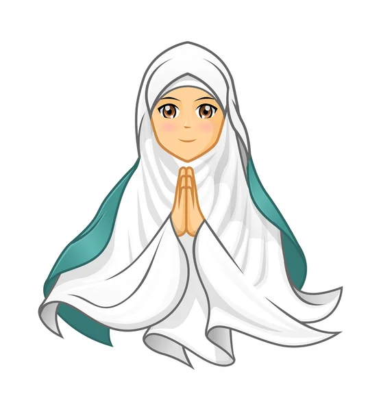 High Quality Muslim Woman Wearing White Veil with Welcoming Arms — Stock Vector