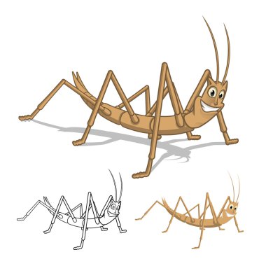 Detailed Stick Insect Cartoon Character with Flat Design and Line Art Black and White Version clipart