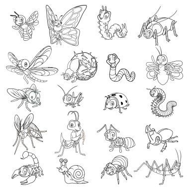 Set of Insect Cartoon Character Line Art Outlined Vector Illustration clipart