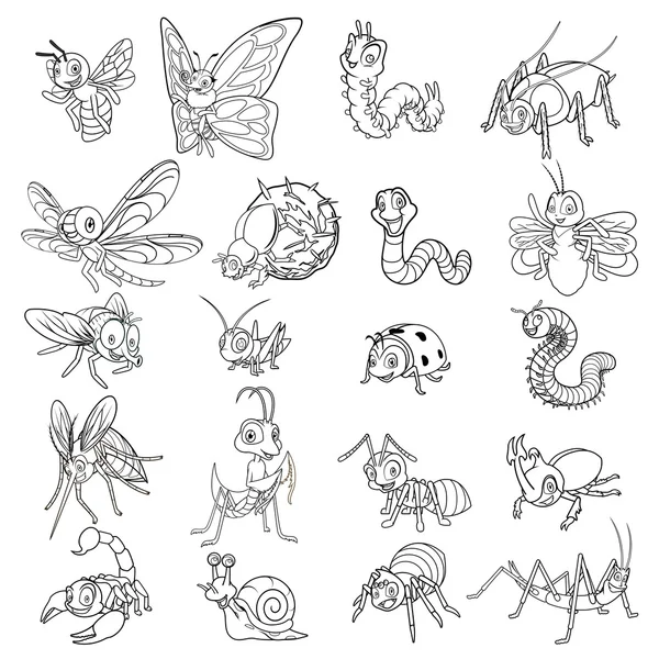 Böcek çizgi film karakteri satır resmi kümesi vektör çizim özetlenen