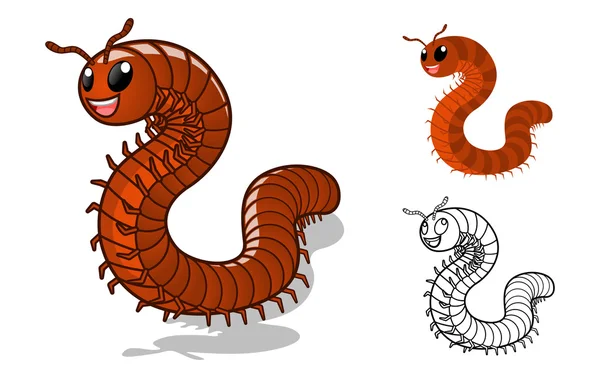 Detailed Millipede Cartoon Character with Flat Design and Line Art Black and White Version — Stock Vector