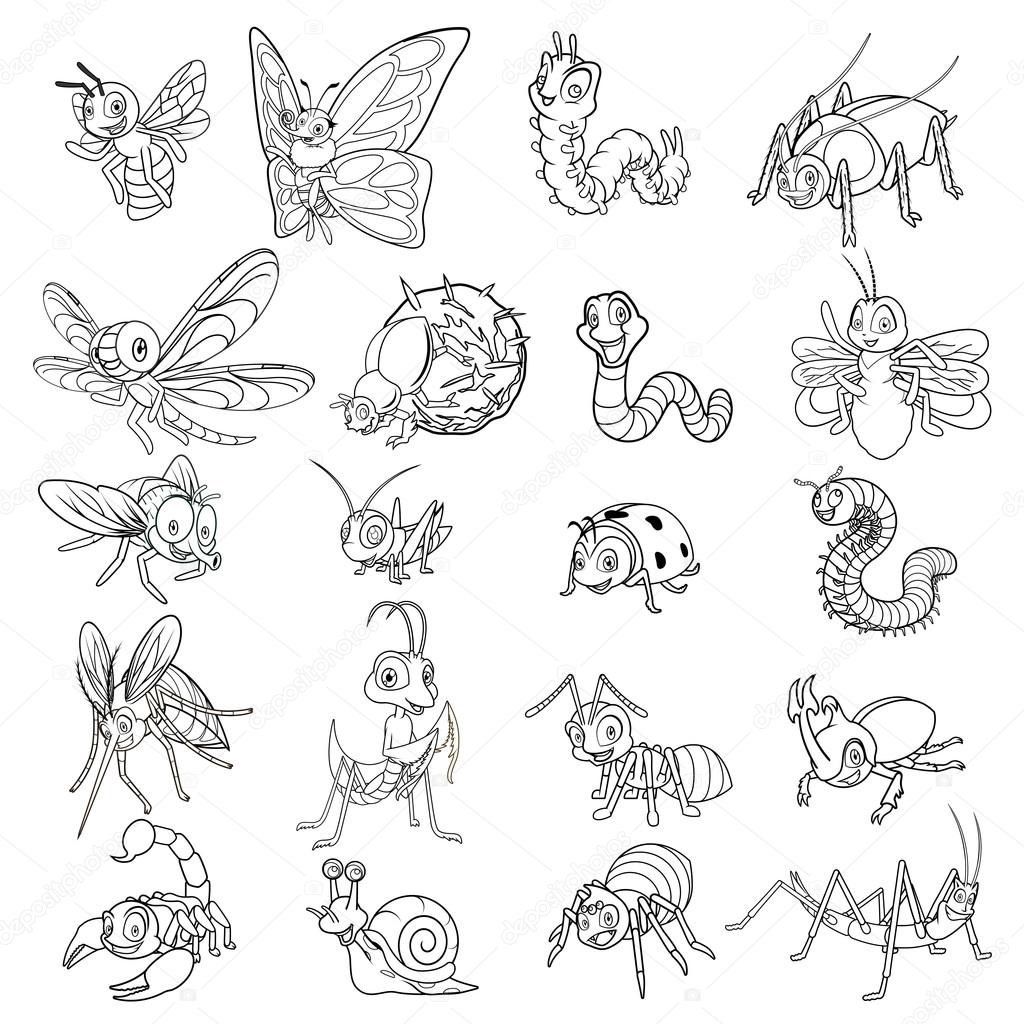 Set of Insect Cartoon Character Line Art Outlined Vector Illustration Stock Vector Image by ©ridjam #81096792 Set of Insect Cartoon Character Line Art Outlined Vector Illustration Stock Vector Image by ©ridjam #81096792