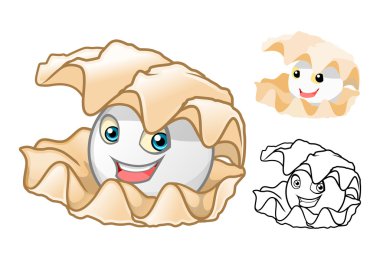 High Quality Pearl Shell Cartoon Character Include Flat Design and Line Art Version