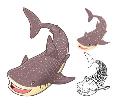 High Quality Whale Shark Cartoon Character Include Flat Design and Line Art Version clipart