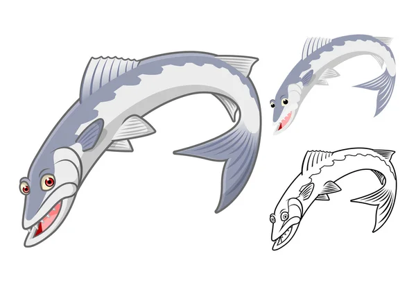 High Quality Barracuda Cartoon Character Include Flat Design and Line Art Version — ストックベクタ