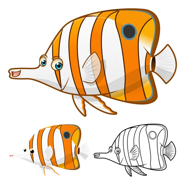 High Quality Copperband Butterflyfish Karakter Kartun Termasuk Desain Datar dan Versi Seni Garis - Stok Vektor