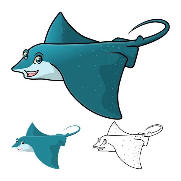 High Quality Eagle Ray Cartoon Character Include Flat Design and Line Art Version — Wektor stockowy