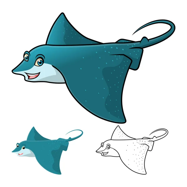 High Quality Eagle Ray Cartoon Character Include Flat Design and Line Art Version