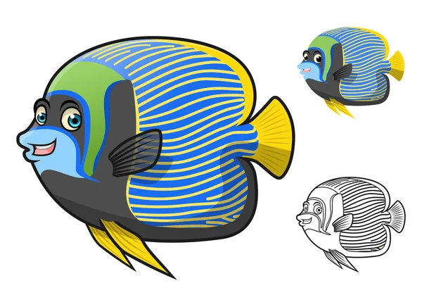 Karakter Kartun Ikan Ikan Kaisar Kualitas Tinggi Termasuk Desain Datar dan Versi Seni Garis - Stok Vektor