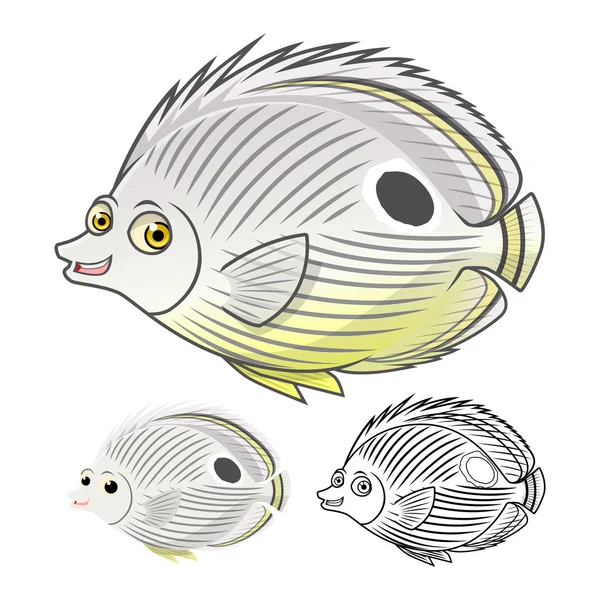 Kualitas Tinggi Empat Mata Butterflyfish Karakter Kartun Termasuk Desain Flat dan Versi Seni Garis - Stok Vektor