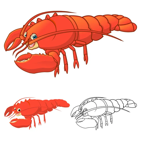 High Quality Lobster Cartoon Character Include Flat Design and Line Art Version — Wektor stockowy