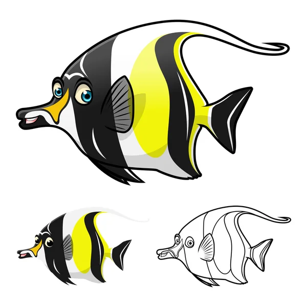 High Quality Moorish Idol Cartoon Character Include Flat Design and Line Art Version — Stockvector