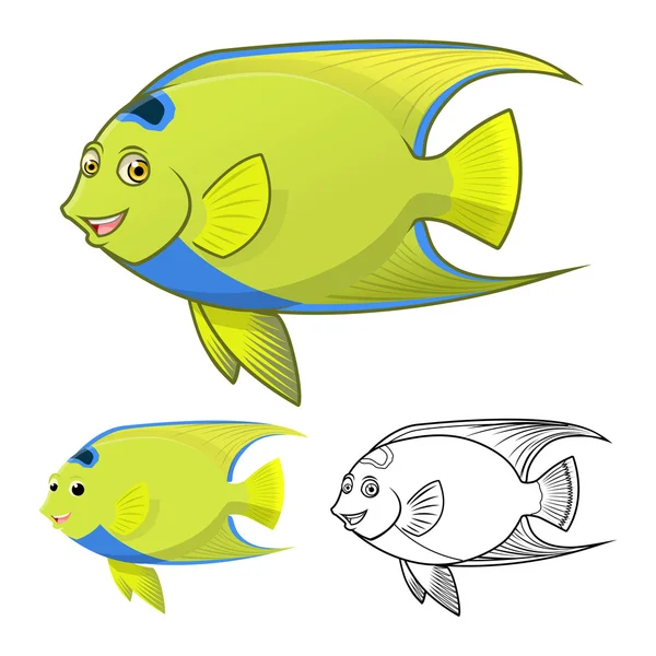 High Quality Queen Angel Fish Cartoon Character Include Flat Design and Line Art Version — Wektor stockowy