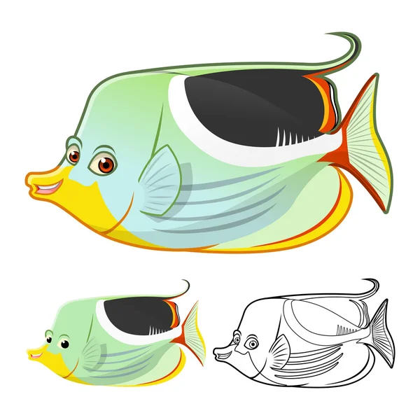 High Quality Saddle Butterflyfish Cartoon Character Include Flat Design and Line Art Version — Stockvector