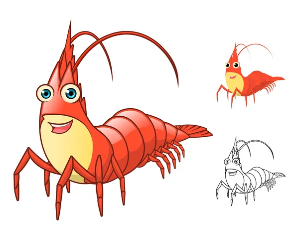 Personagem de desenhos animados de camarão de alta qualidade incluem design plano e linha de arte versão — Vetor de Stock