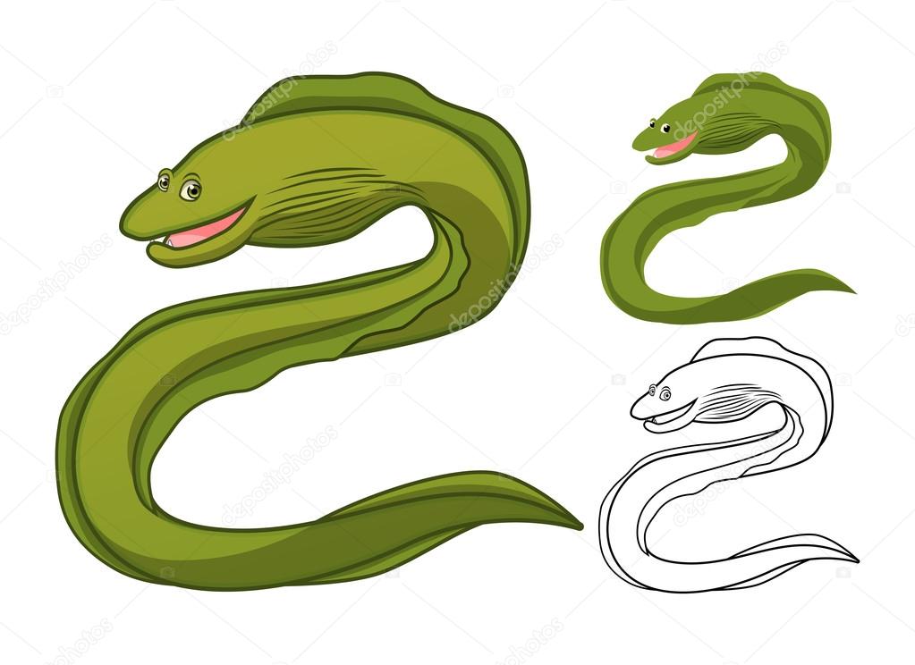 High Quality Moray Eel Cartoon Character Include Flat Design and Line Art Version