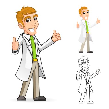 Scientist Cartoon Character with Thumbs Up Arms clipart