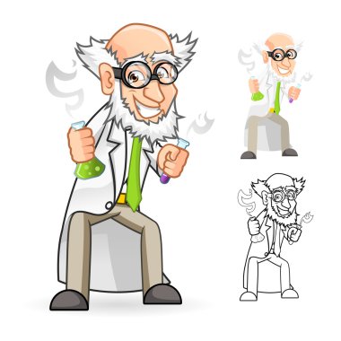 Scientist Cartoon Character Holding a Beaker and Test Tube clipart