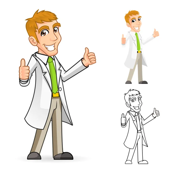 Personagem dos desenhos animados do cientista com polegares para cima braços —  Vetores de Stock