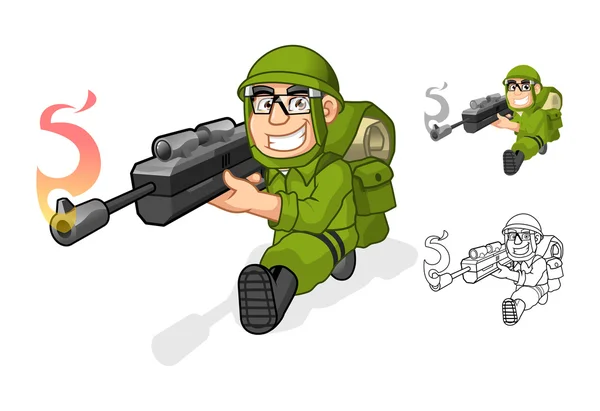 撮影ポーズのライフル銃を目指して軍漫画のキャラクター — ストックベクタ