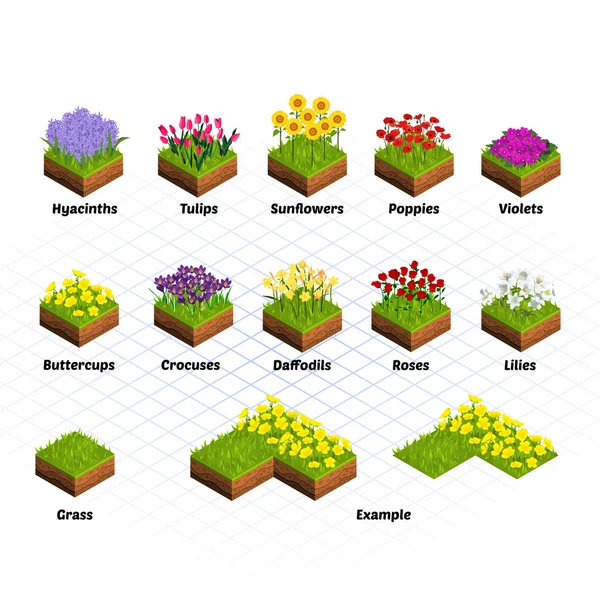 Set of Isometric Tiles Flowers Royalty Free Stock Vectors