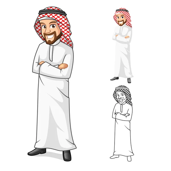 Middle Eastern Man with Folded Arms Cartoon Character — Stock Vector