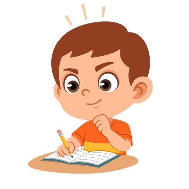 Odaklanmış yüz ifadesi olan bir erkek karakterin düz vektör çizimi. Duygusal görseller, çocuk eğitimi, konsantrasyon ve öğrenme temaları, sosyal duygusal öğrenme, çıkartmalar, posterler, çalışma kağıtları ve dijital içerik için uygundur.