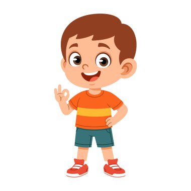 Düz stil erkek karakteri iyi el hareketi gösteriyor. Onay, anlaşma, olumlu geri bildirim, sınıf materyalleri, posterler ve bilgi tasarım unsurları için temiz vektör illüstrasyonu ideal.