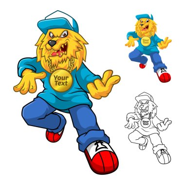 Hip-Hop aslan maskot çizgi film karakteri