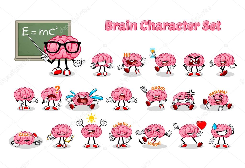 Set of Brain Cartoon Character