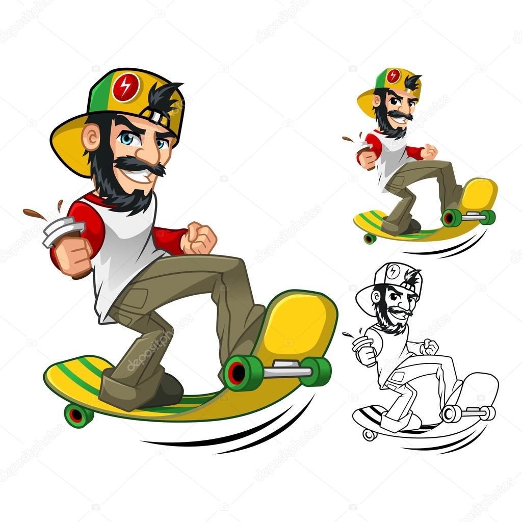 Hipster On Long Board Cartoon Character