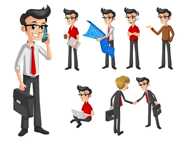 Set of Modern Businessman in Various Poses — Stock Vector