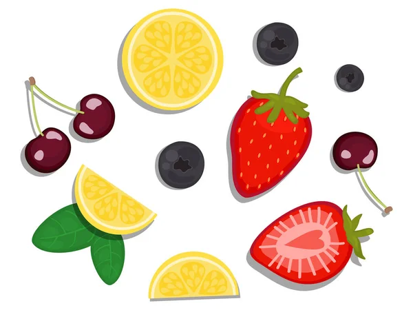 Vector Illustration Close Top View Fresh Ingredients Sour Fruit Red — Stock Vector
