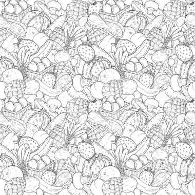 Çeşitli sebze yığınlarının kusursuz vektör illüstrasyon deseni eski tarz sanat eserlerini birbirine sıkıca bağlar