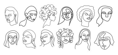 Güzel çizgiler gerçeküstü insan yüzü. kadın koleksiyonu seti