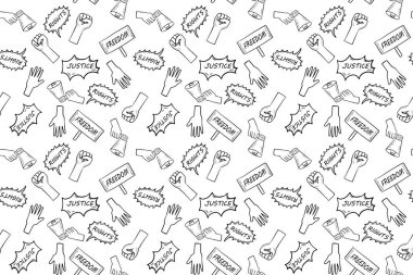 seamless pattern doodle art element in concept theme of protesting ,human rights, freedom and justice. clipart