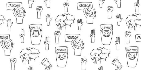 Padrão Sem Emenda Elemento Arte Doodle Tema Conceito Protesto Direitos — Vetor de Stock