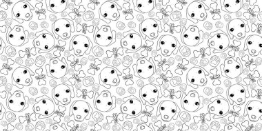 Evcil hayvan temasında kusursuz desenli vektör çizimi arkaplanı. Kemik ve pençeli bir köpek.