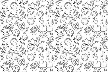 Lezzetli yemek ve içecek temalı kusursuz bir çizgi film. Kahve molası..  